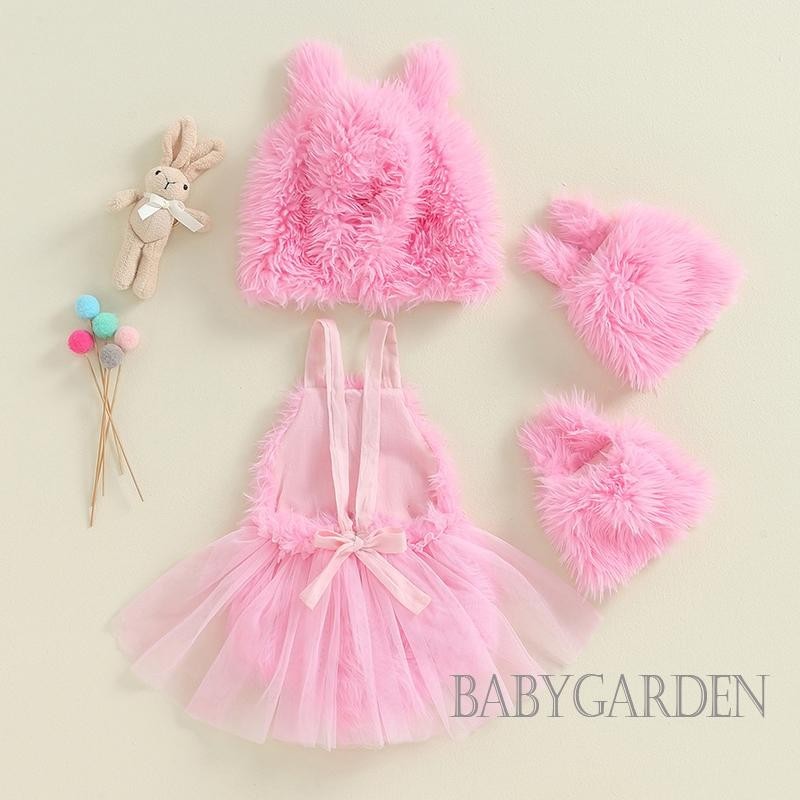 Baga-0-24 Tháng Tuổi Bé Gái Áo Liền Quần Thỏ Sang Trọng Không Tay Lưới Viền Body Có Mũ Và Chân