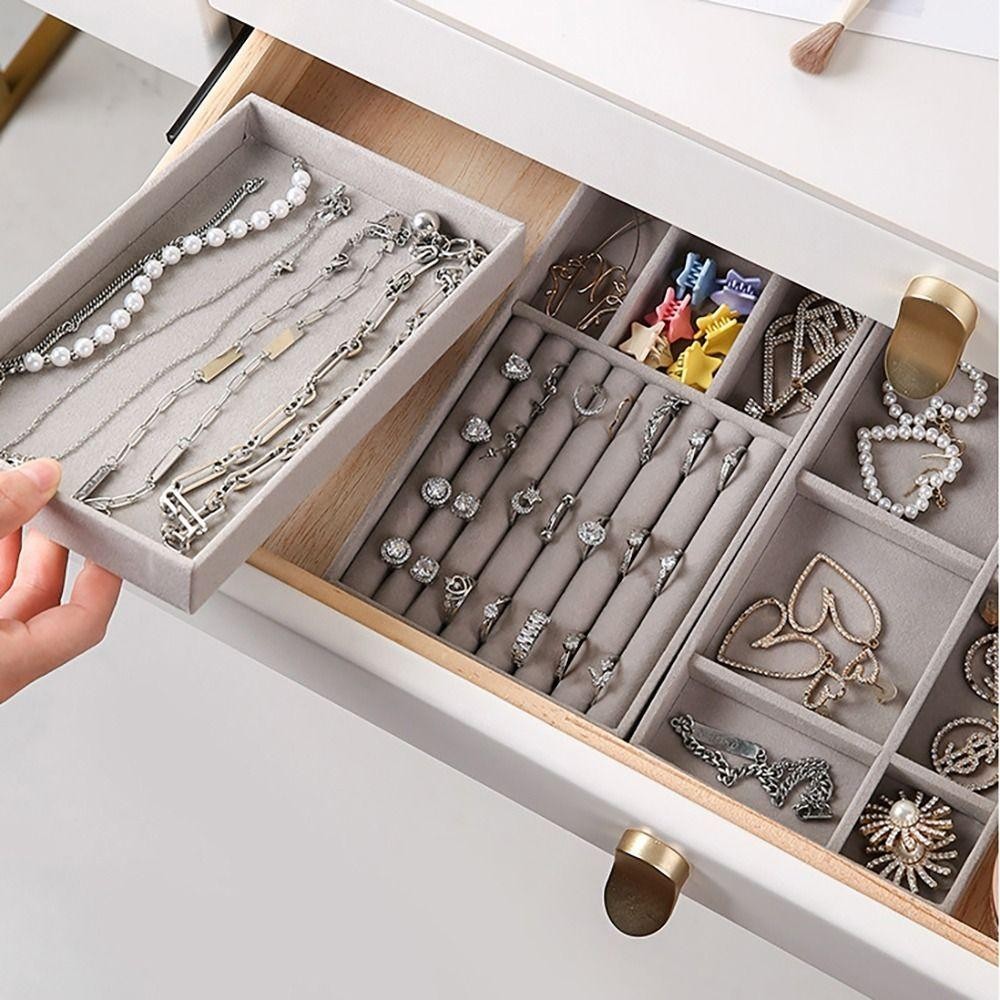 Khay trưng bày vòng cổ BAMBOOB, Hộp lưu trữ trang sức nhung nhung có thể xếp chồng lên nhau, Hộp sắp xếp trưng bày ngăn kéo Vòng cổ vòng tay