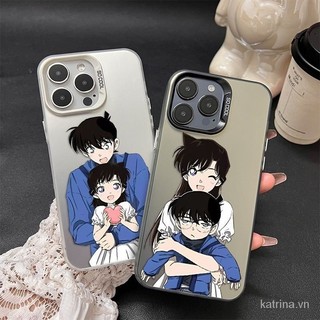 Ốp điện thoại di động màu bạc mẫu cặp đôi Thám tử Conan Shinichi Xiaolan dùng cho IPhone 11 13 14 15 ProMax 12 PRO 14 15 plus XR XSMAX 7 8PLUS SE QYJS Ốp Cứng chống rơi Vỏ bảo vệ điện thoại TPU W0EC