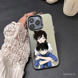 Ốp điện thoại di động màu bạc mẫu cặp đôi Thám tử Conan Shinichi Xiaolan dùng cho IPhone 11 13 14 15 ProMax 12 PRO 14 15 plus XR XSMAX 7 8PLUS SE QYJS Ốp Cứng chống rơi Vỏ bảo vệ điện thoại TPU W0EC
