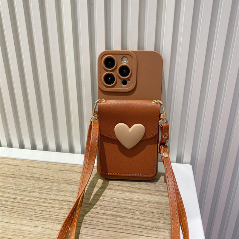 Ốp điện thoại đựng thẻ trái tim tình yêu Ins Style cho Xiaomi 15 Pro 14T Pro Poco C75 Redmi 14C 14R A4 A3 Pro Note 14 Pro Pro + Vỏ mềm có dây buộc chéo Vỏ chống rơi