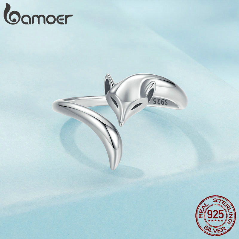 Bamoer 925 Sterling Sliver Mở Nhẫn Cáo Trang Sức Thời Trang Tinh Tế Quà Tặng Cho Nữ