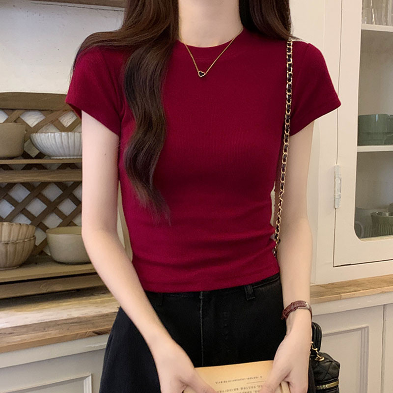 XUANMO Local brand Áo baby tee Áo Thun ôm body Áo y2k cotton Áo Thun Nữ Retro Ngắn Trắng Top Mùa Hè Slim-fit Vai Trước Pháp Tay Ngắn