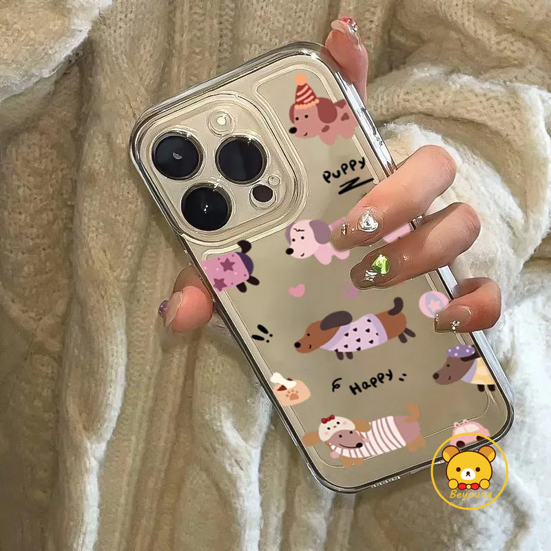 Happy Xúc Xích Chó Dachshund Ốp Lưng Điện Thoại Samsung Galaxy M35 M15 M55 A55 A35 M13 M14 M23 F23 F15 C55 M13 M30s M21 M31 M21s F41 M31s M33 M34 F34 5G 4G Puppy Vỏ Mềm Trong Suốt