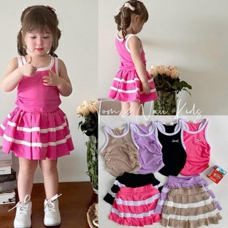 S102- Set áo phối chân váy xếp ly bé gái chất Gân cotton mềm mát size từ 9-34Kg