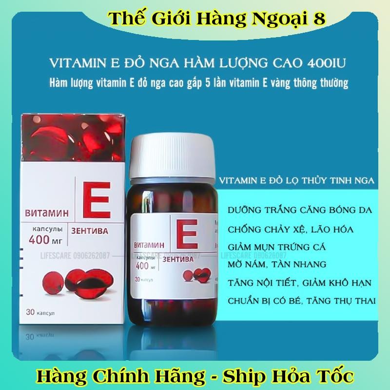 [LỌ THỦY TINH] Vitamin E Đỏ Nga Hàm Lượng 400mg LIFEVIT Giúp Làm Đẹp Da Của NGA