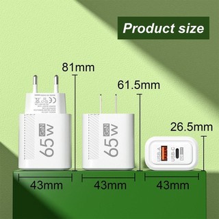 Bộ chuyển đổi sạc GaN 65W, phích cắm EU/US, sạc nhanh USB-A + Type-C PD, cho điện thoại, bộ sạc USB C