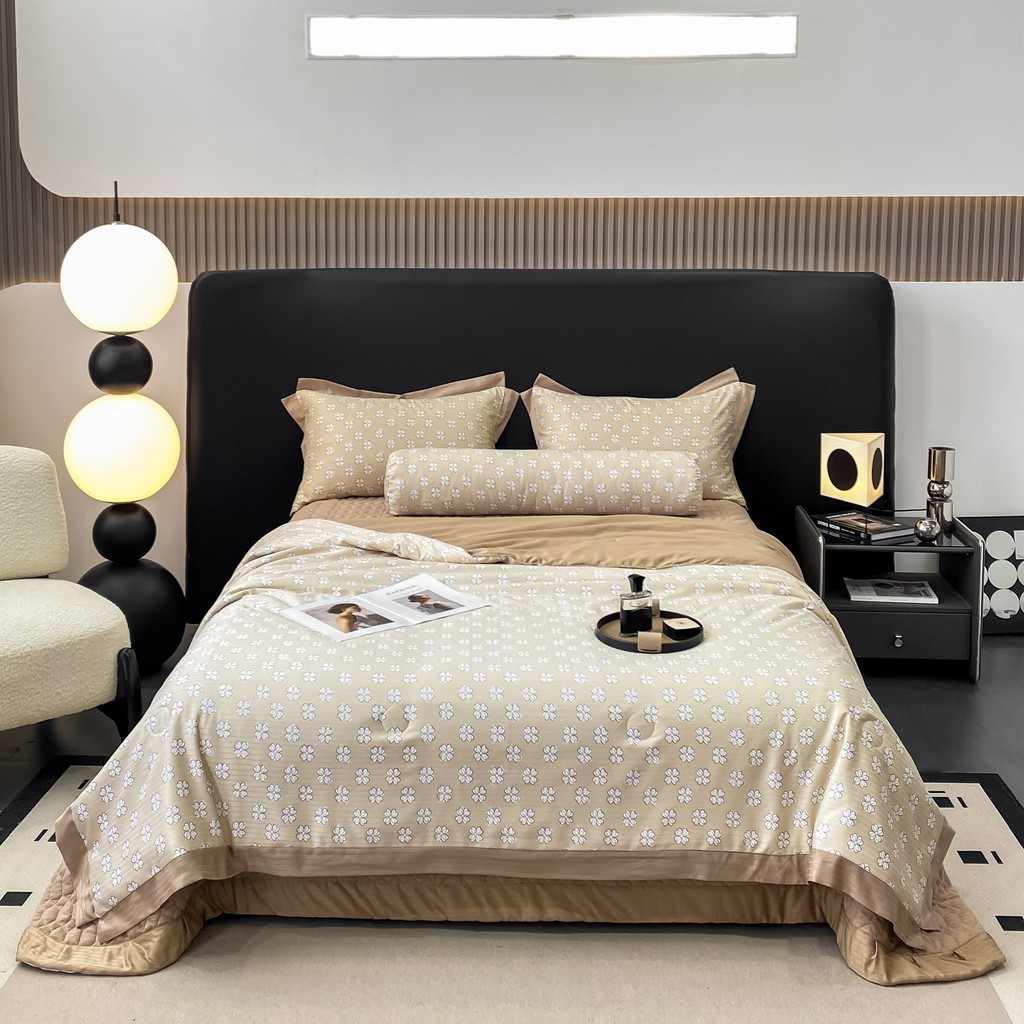 (SCB34) Bộ chăn ga gối lụa cotton 5 Món chăn hè ga trần MemMinbedding Luxury siêu mềm mại, thoáng mát