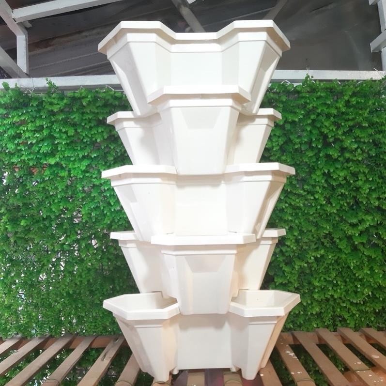 Chậu nhựa trồng cây xếp tầng, trồng hoa, rau củ tiết kiệm diện tích- Chậu tam giác trắng 2232