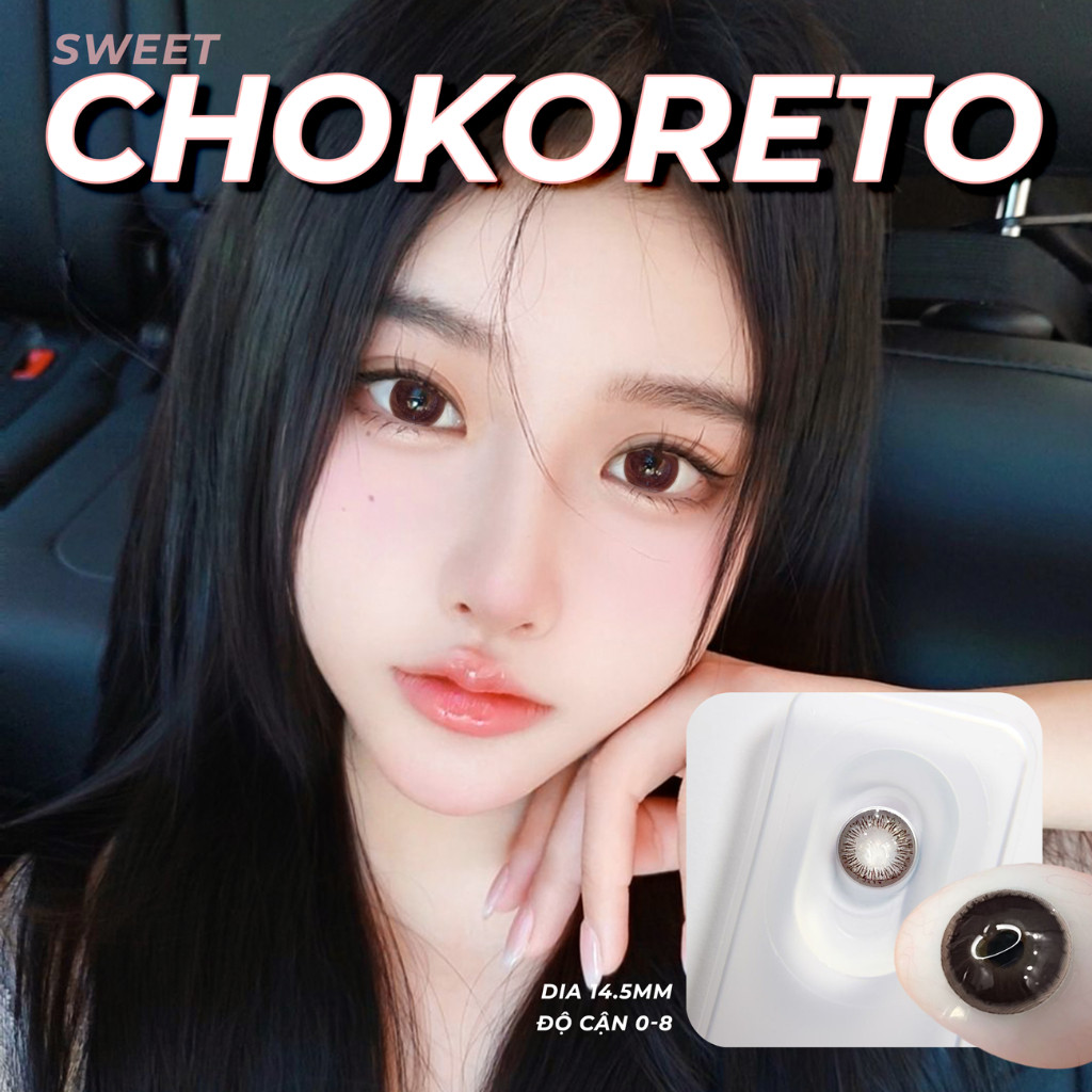 Lens màu nâu tự nhiên Chokoreto kính giãn tròng có độ 0-8, chống tia UV, độ giãn 14.5