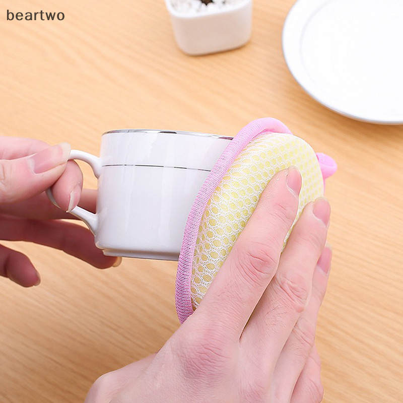 < Beartwo > 3 / 10 Chiếc Miếng Bọt Biển Rửa Bát Hai Mặt Bàn Chải Rửa Bát Chảo Nồi Rửa Bát Bọt Biển Vệ Sinh Gia Đình Dụng Cụ Nhà Bếp Có Thể Tái Sử Dụng Đẹp