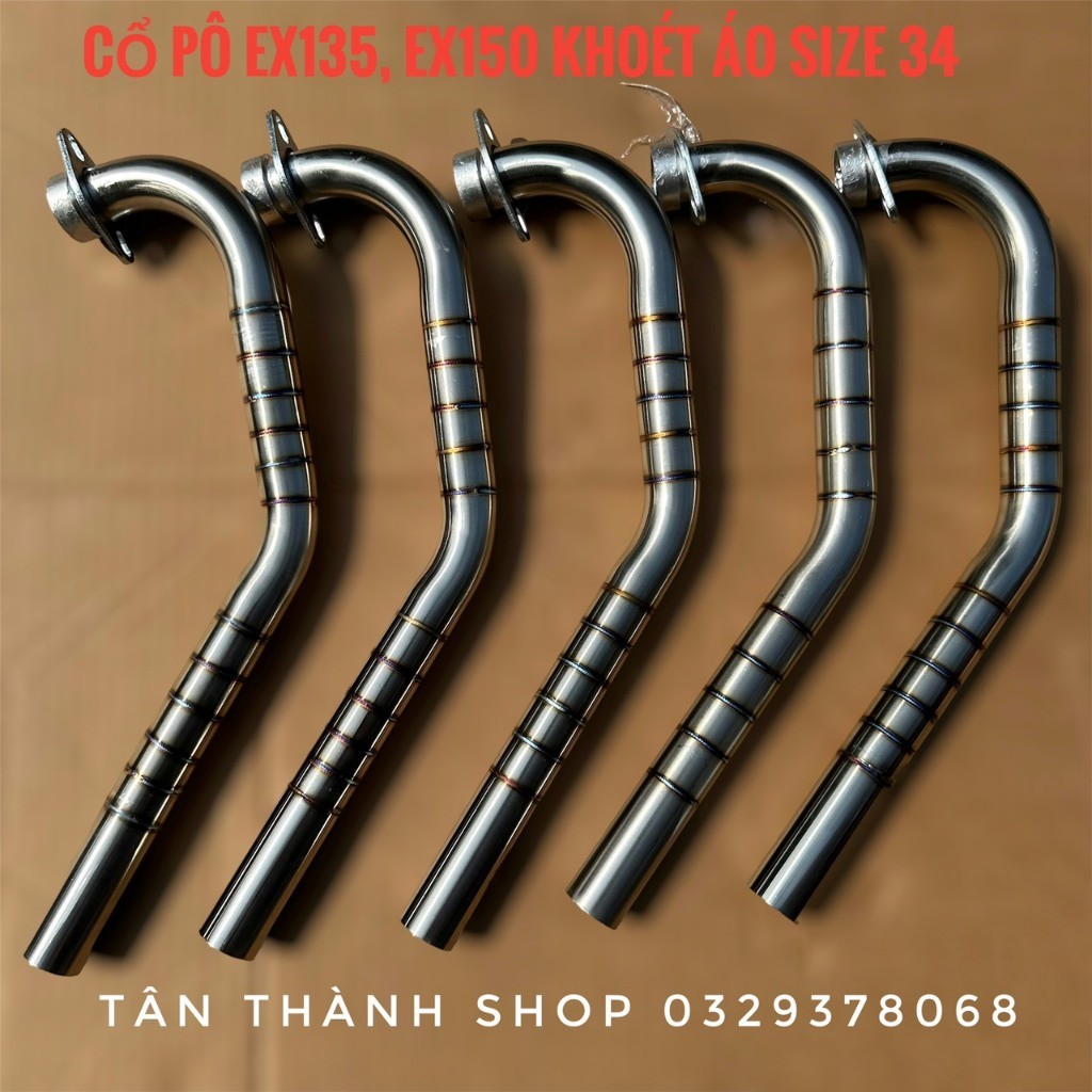 cổ pô xe Cổ pô inox 304 Size 34mm fom khoét áo gắn ex135, ex150, winner ...