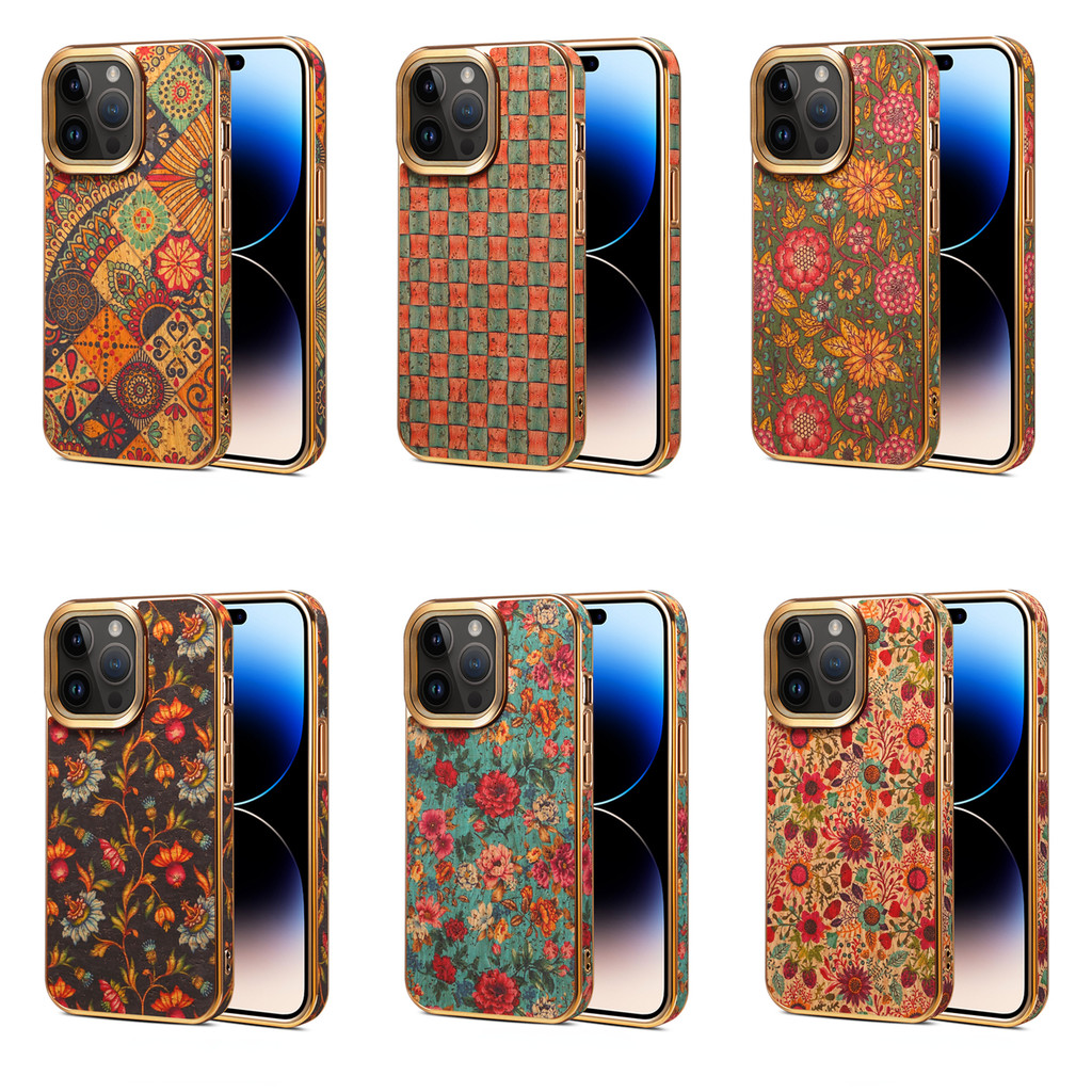 Giả Da Phong Cách Retro Hoa Ốp Lưng Điện Thoại IPhone 16 15 14 13 12 Promax Plus Nút Kim Loại Mạ Khung Bảo Vệ Chống Sốc Vỏ Điện Thoại Di Động Cầm Tay