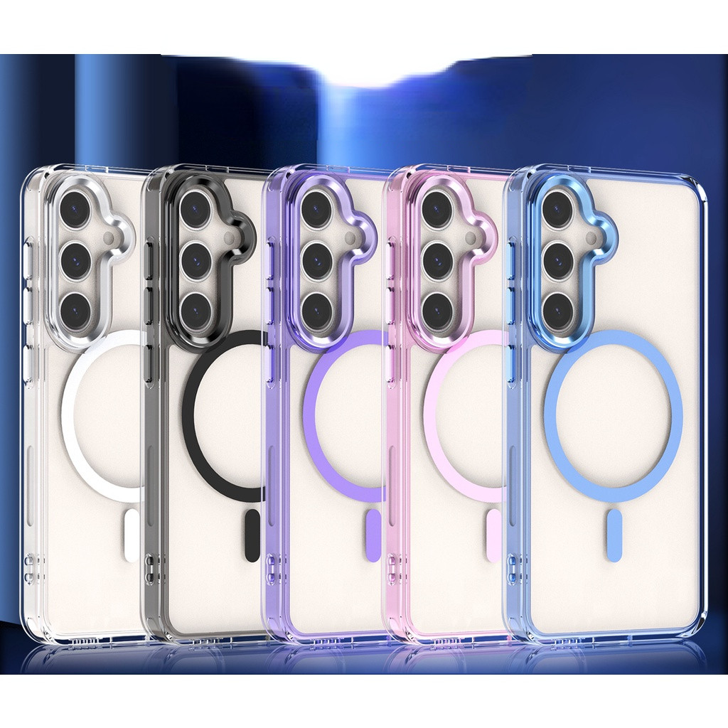 Ốp Cứng Ống Kính Kim Loại Cho Samsung Galaxy A06 A16 A52 A52S A53 A55 A14 A15 A34 A54 A13 A24 A25 A35 S25 S24 S23 Ultra Plus FE Vỏ Điện Thoại Từ Tính Trong Suốt Chống Sốc