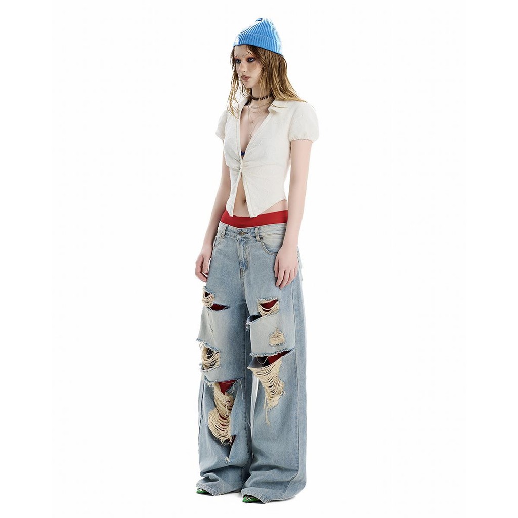 Ảnh SG.S Distressed Ripped Jean - Quần Jeans Rách Ống Rộng 1