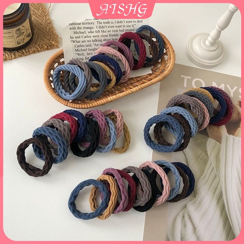 AISHG 10 Cái / bộ Bộ Màu Morandi Liền Mạch Dây Cao Su Nữ Phụ Kiện Tóc Co Giãn Cao