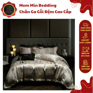 Bộ Chăn Ga Gối Gấm Tencel Cao Cấp Thiết Kế Tông Màu Đơn Điệu Họa Tiết Hoa Bắt Mắt - MemMinbedding Luxury
