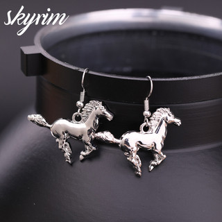 Bông tai thép không gỉ bạc SKYRIM với mặt dây chuyền ngựa Galloping Trang sức thời trang