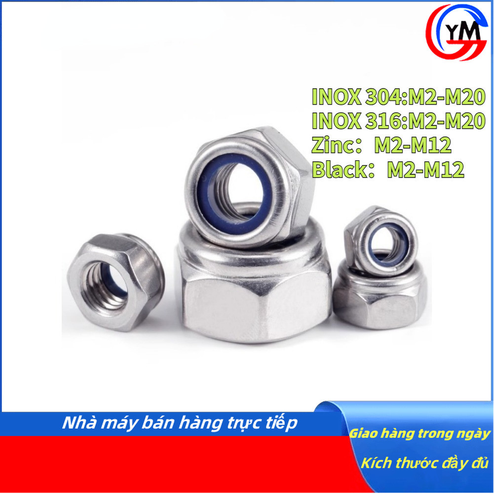 [Ymh-vn1] M2-M20 Đai Ốc, Tán Keo Chống Tháo Inox 304/Đai ốc khóa inox ...