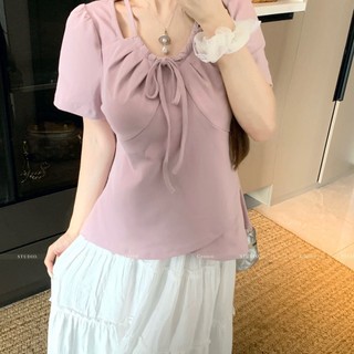 [Áo thun tay phồng phong cách Hàn Quốc nhiều màu cảm giác nữ tính] Áo cỡ lớn dành cho nữ Áo sơ mi nhỏ thông thường thiết kế không đều Áo thun ngắn tay nữ mùa hè béo mm dáng rộng mỏng hơn Vỏ bọc thịt Áo hơi béo cỡ lớn dành cho nữ