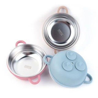 Bộ đồ ăn trẻ em JKDESIGN, Bát ăn bằng thép không gỉ 304 chịu nhiệt, Thiết kế chia đôi Dễ dàng làm sạch Đế hút silicon cho bé