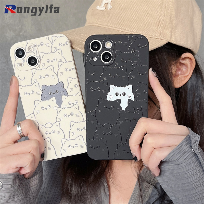 Ốp Điện Thoại Mèo Hoạt Hình Cho iPhone 16E 16 Pro Max 15 14 Plus 13 12 Mini 11 Pro Max X XR XS Max 8 7 6 6s Plus SE2 SE3 Ốp Lưng Mềm Mờ Vỏ Cặp Đôi Chống Sốc Dễ Thương