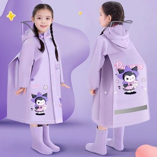 Áo mưa trẻ em hình Kuromi – Toàn thân chống thấm, khóa kéo bền, che balo tiện lợi