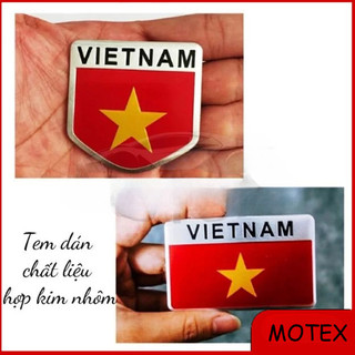 Tem nhôm cờ Việt Nam dán trang trí xe ô tô, xe máy, dán trang trí decor chất liệu hợp kim nhôm.