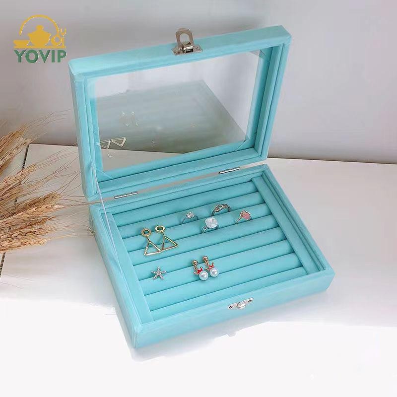 YOVIP Nhung Nhẫn Hộp Trang Sức Trưng Bày Ốp Lưng Bảo Quản Tổ Chức Nhẫn Bông Tai Hộp Chống Bụi Trong Suốt Nắp Lật Hộp Trang Sức VN