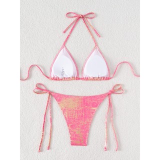 Đồ bơi nữ Màu kẹo Bronzing Tie Dye Dây hai mảnh Bikini Đồ bơi