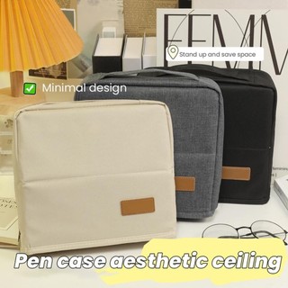 Túi trang điểm đứng THEHOMECO, Dụng cụ sắp xếp văn phòng phẩm nhiều lớp bằng da chống thấm nước, phân vùng có tay cầm Túi trang điểm có dây kéo di động dung tích lớn Trở lại trường học