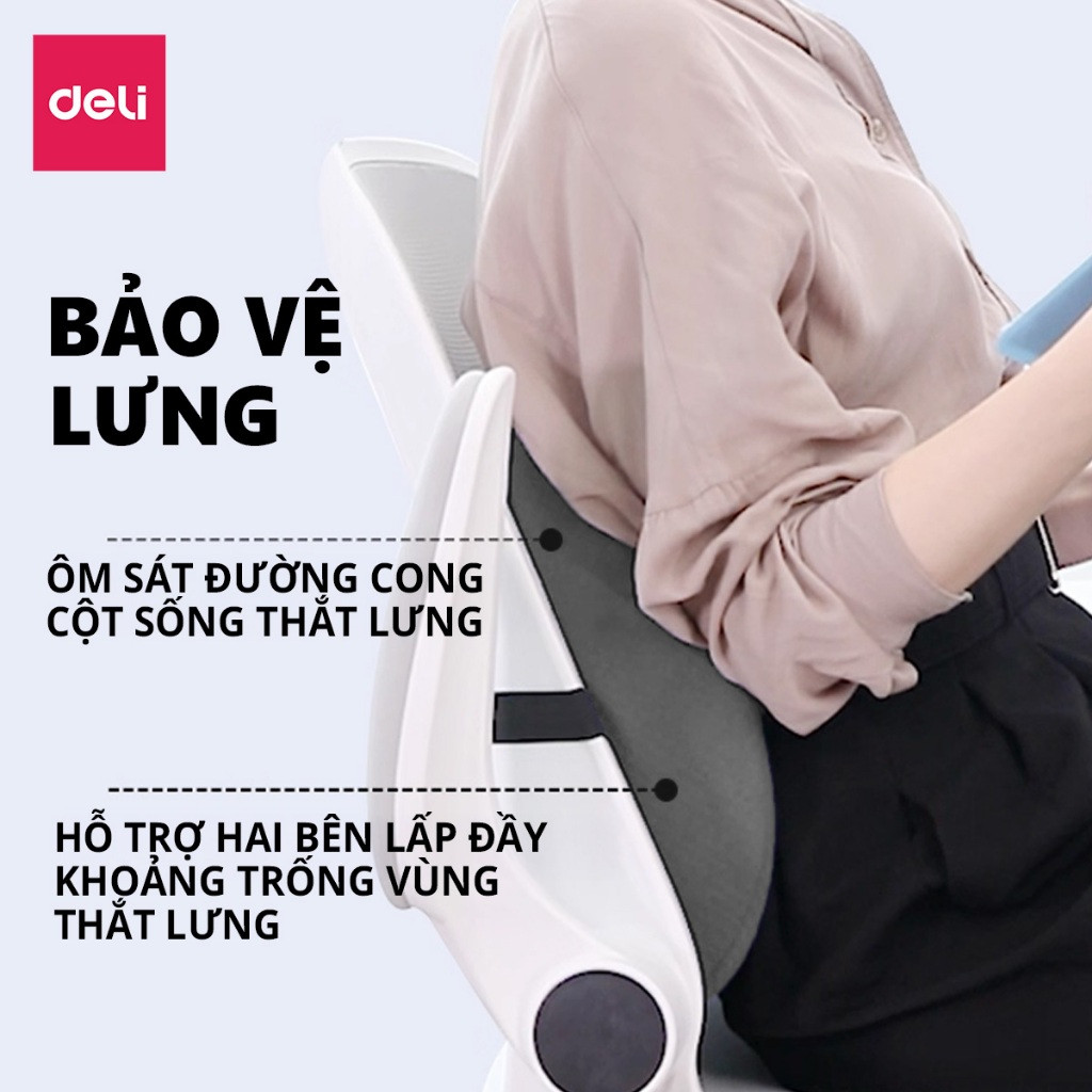 Đệm ngồi tựa lưng DELI - Gối lưng hỗ trợ tư thế văn phòng chống đau xương cụt, giảm đau lưng