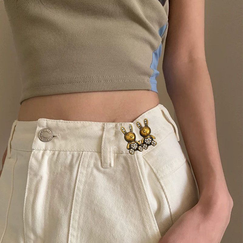 Quần Jean Thỏ Mới 2 Mảnh, Không Móng Tay, Zipper Eo Điều Chỉnh Linh Hoạt