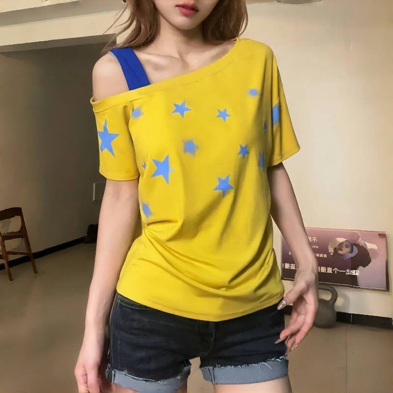 Áo thun ngắn tay in hình ngôi sao Mỹ, dáng rộng thoải mái, trendy cho năm 2025