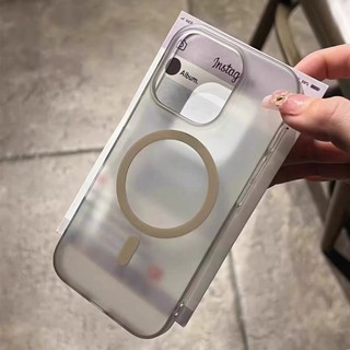 Sang Trọng Mờ Màu Hồng Mạ PC Matte Trong Suốt Từ Tính Ốp Lưng Điện Thoại iPhone 16 15 14 13 12 11 Pro Max 15Plus 14Plus 16Plus Vỏ Cứng Sạc Không Dây Bảo Vệ Từ Tính Chống Sốc