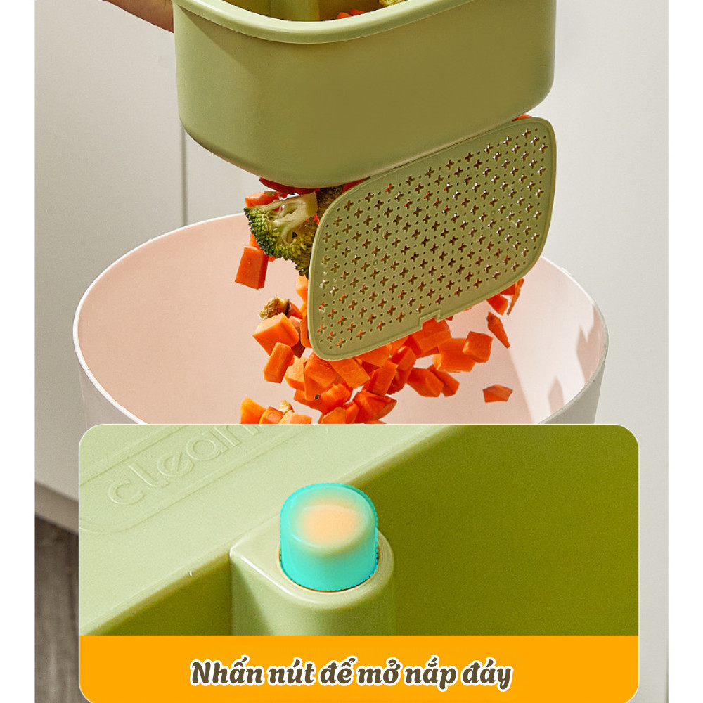 Rổ Lọc Rác Bồn Rửa Chén Thông Minh DinoHome, Khay Lọc Rác Thoát Nước Nhà Bếp Nhấn Đổ Rác Tự Động