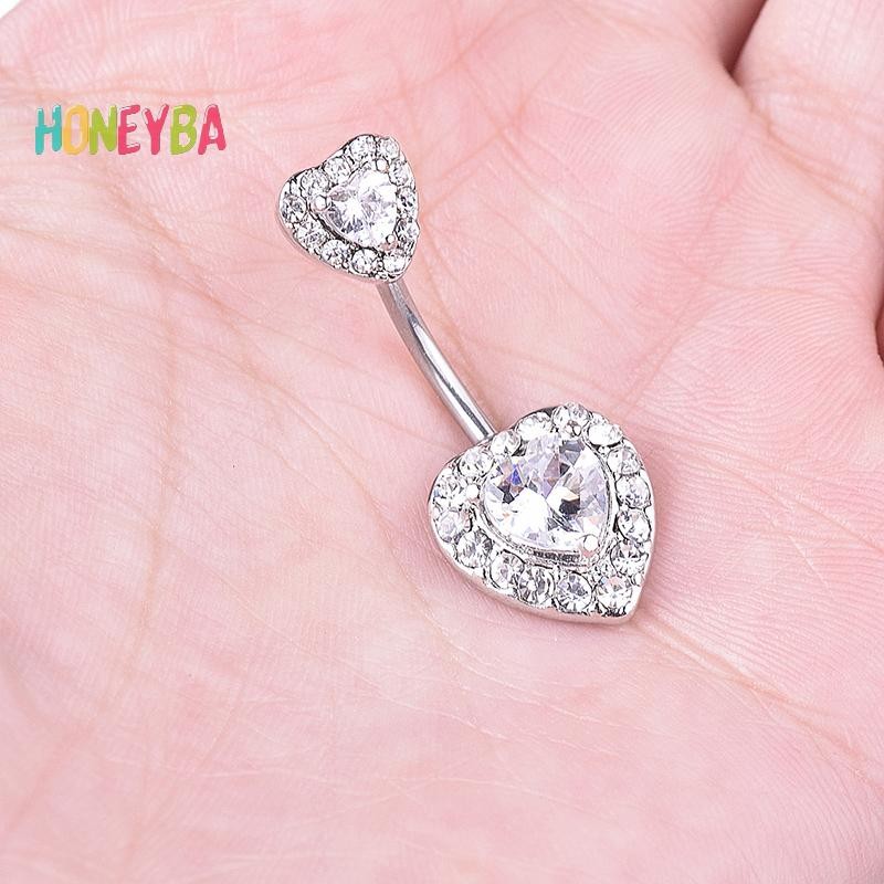< Honeyba > Trái Tim Pha Lê Rốn Bụng Nút Nhẫn Barbell Rốn Nhẫn Xuyên Trang Sức Cơ Thể