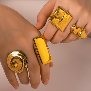 Nhẫn thép không gỉ hình trái tim vuông ốc vít, mạ vàng 18K