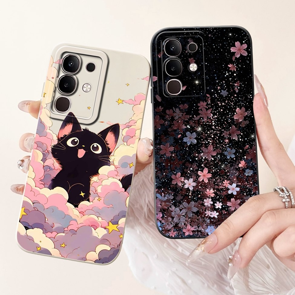 Ốp lưng Vivo iQOO Z10x V2445A Silicon Mèo Dễ Thương Thời Trang Bướm Hoa Yêu Sơn Bao iQOO Z10x Ốp Điện Thoại