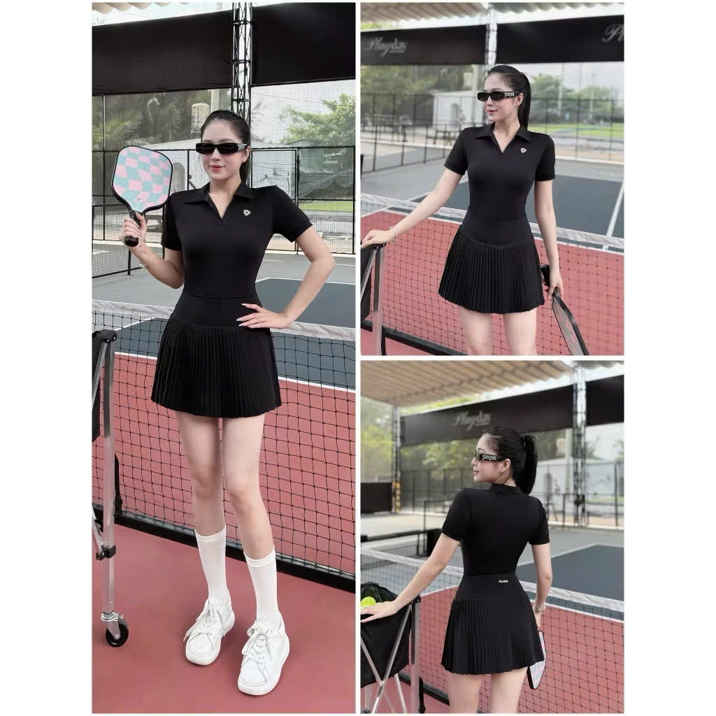 Bộ thể thao nữ TL01 áo polo + váy xếp ly tập pickleball, tennis, cầu lông, golf, chạy bộ...