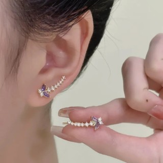 Xương Bướm Thanh Lịch Ánh Sáng Sang Trọng Bông Tai Siêu Cổ Tích Tím Zircon Bướm Bông Tai Nữ Cô Gái Phụ Kiện Tóc