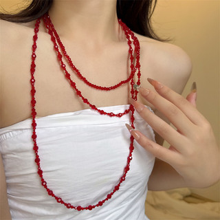 Vòng cổ nhiều lớp màu đỏ pha lê, dây xích xương đòn phong cách nữ tính