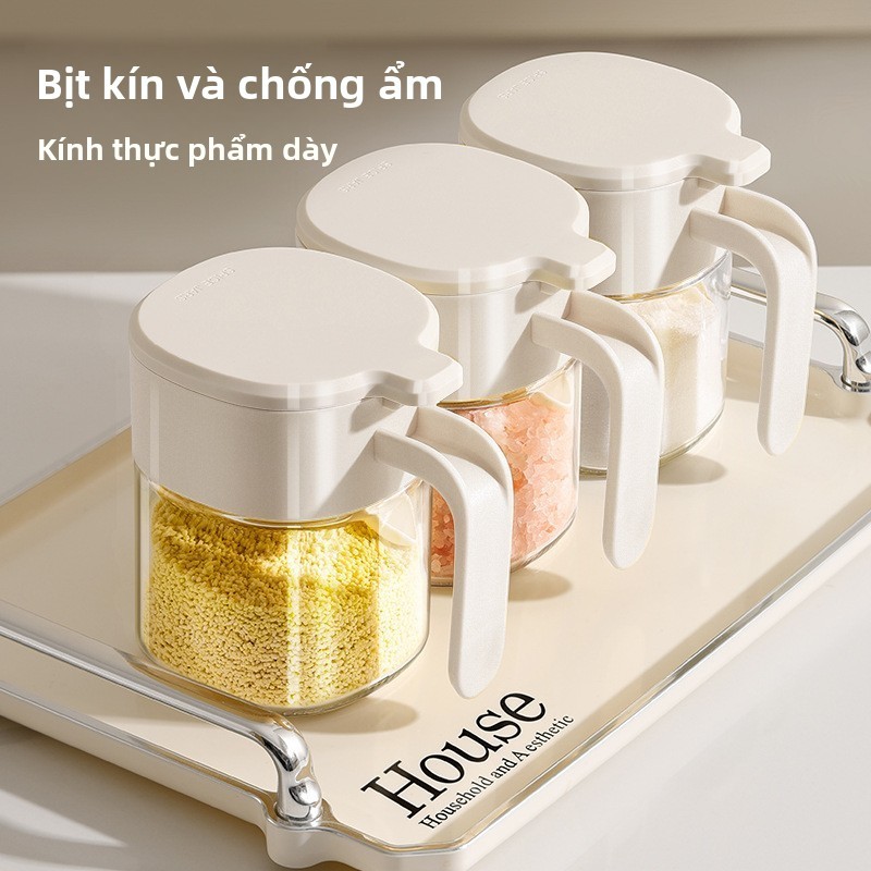 Hũ đựng gia vị thủy tinh cao cấp chống ẩm kèm muỗng - Hộp đựng gia vị nhà bếp tiện dụng, kín khí, bảo quản tốt