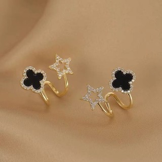 Bông tai cỏ ba lá màu đen và kim cương, thiết kế thời trang, chống phai màu dành cho phụ nữ