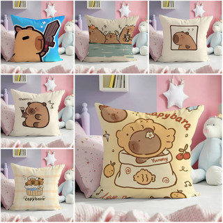 Vỏ gối Capybara hoạt hình dễ thương Vỏ gối vuông bằng vải Polyester in một mặt Sofa Vỏ đệm ô tô Trang trí nhà cửa (Không bao gồm lõi gối)