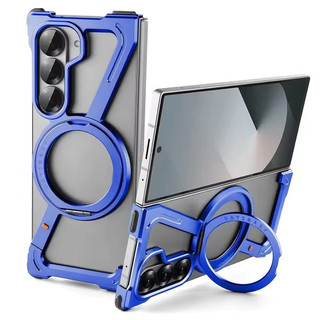 [JLK] ốp lưng galaxy z fold 7 Kim Loại Cho Samsung Z Fold 6 5 W24 S24 S25 Ultra Vỏ Điện Thoại Không Viền Cho Samsung Vỏ Màn Hình Gấp Có Chân Đế Từ Tính