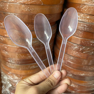 Muỗng nhựa dùng 1 lần -1 bịch 100 cái - Muỗng cơm muỗng trà sữa nĩa muỗng trong - Hùng Home