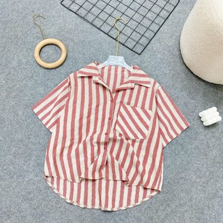 Áo sơ mi Bigsize nữ kẻ sọc ngắn tay form rộng vải linen xước hottrend thoáng mát nhiều màu trẻ trung 55-92kg -A288