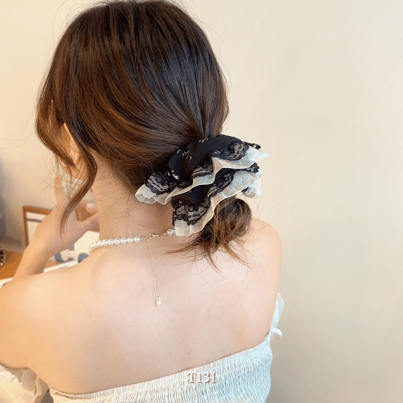 Dây Cột Tóc Scrunchies Viền Ren Tiểu Thư Xinh Xắn Phong Cách Hàn Quốc Phụ Kiện Tóc Nữ và Bé Gái