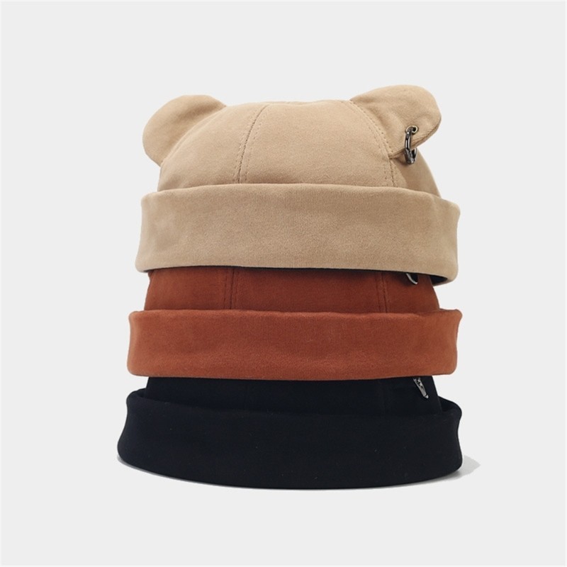 Fl Mềm Mũ Mùa Đông Có Tai Gấu Unisex Thời Trang Beanies Mũ Đầu Lâu Bắt Mắt